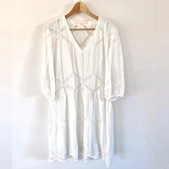 Valerie Khalfon Paris White 3/4 Sleeve Open Weave Dress Size 42 - Picture 1 of 13